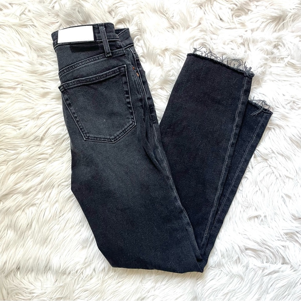 REDONE 70s Stove Pipe Cropped Straight Leg Jeans Button Fly Vintage Wash Black